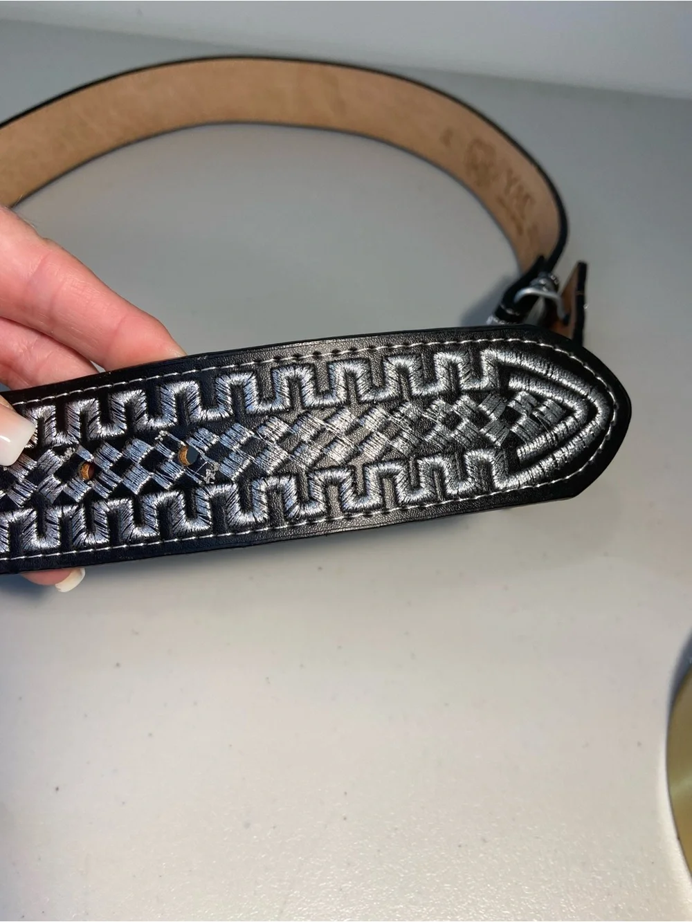 YAC Leather & Silk Black Piteado Rooster Belt